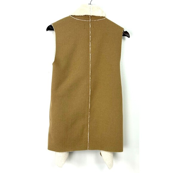 SPLENDID Tan Faux Sherpa Shearling Drape Open Front Keane Vest Sz Small 1086U4 - Picture 7 of 12